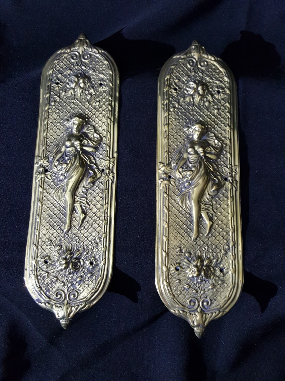 pair of brass art nouveau finger plates