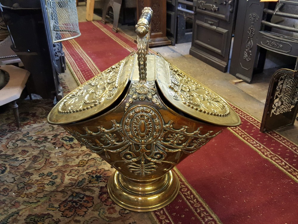 victorian brass ornate coal scuttle bucket