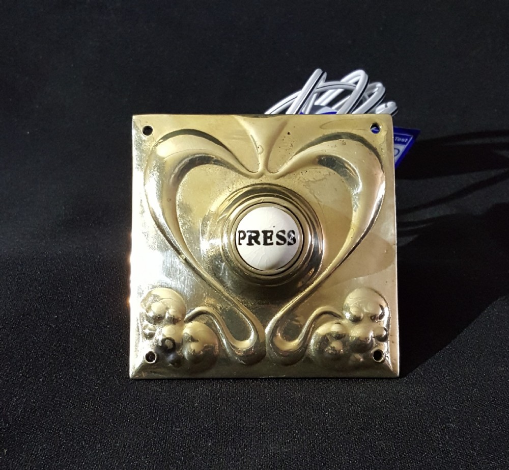 art nouveau brass porcelain press door bell