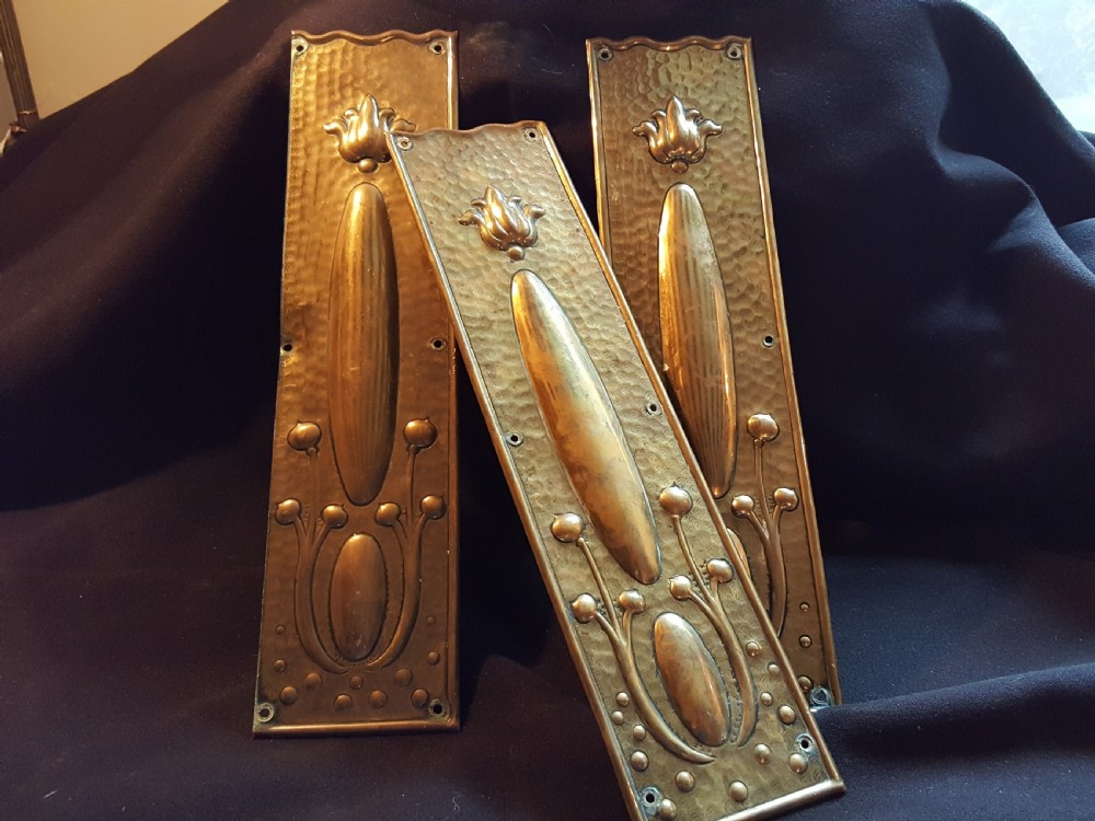 brass art nouveau finger plates set of 3