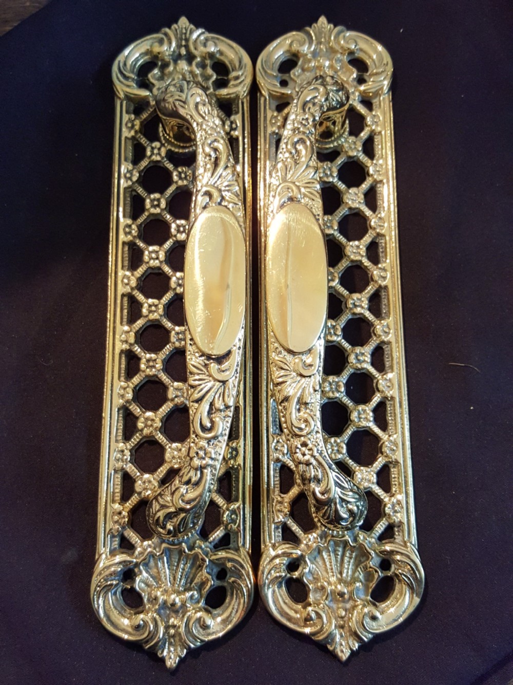 pair of brass water gilded regency door pull handles