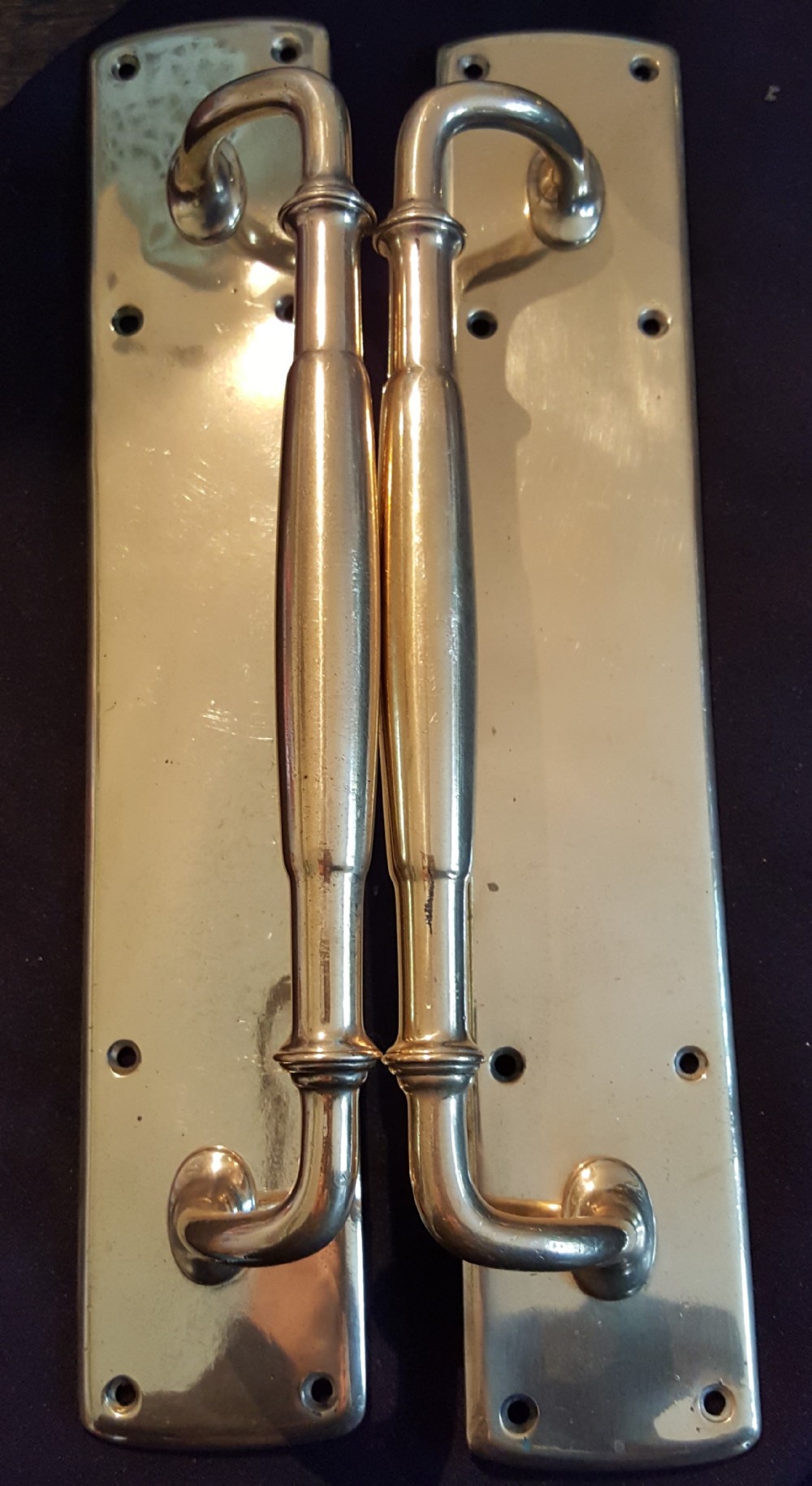 pair of brass victorian door pull handles