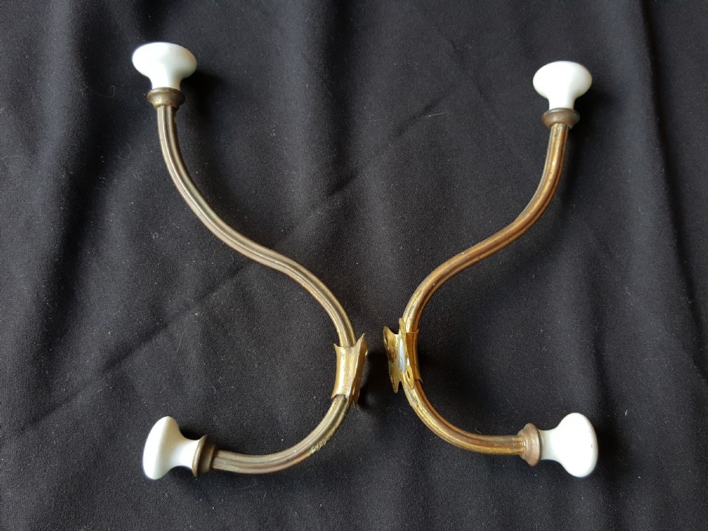 pair of brass victorian hat coat hooks