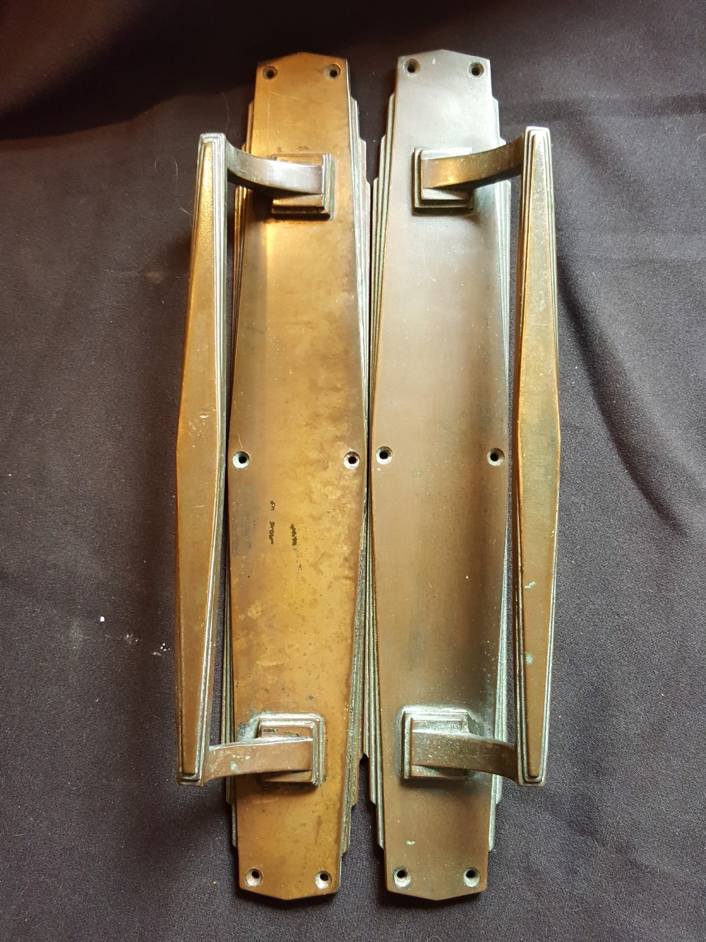 pair of bronze arts crafts door pull handles