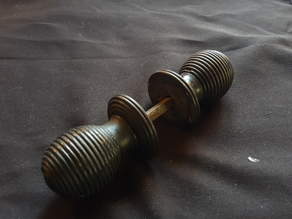 pair of victorian wooden ebony door knobs