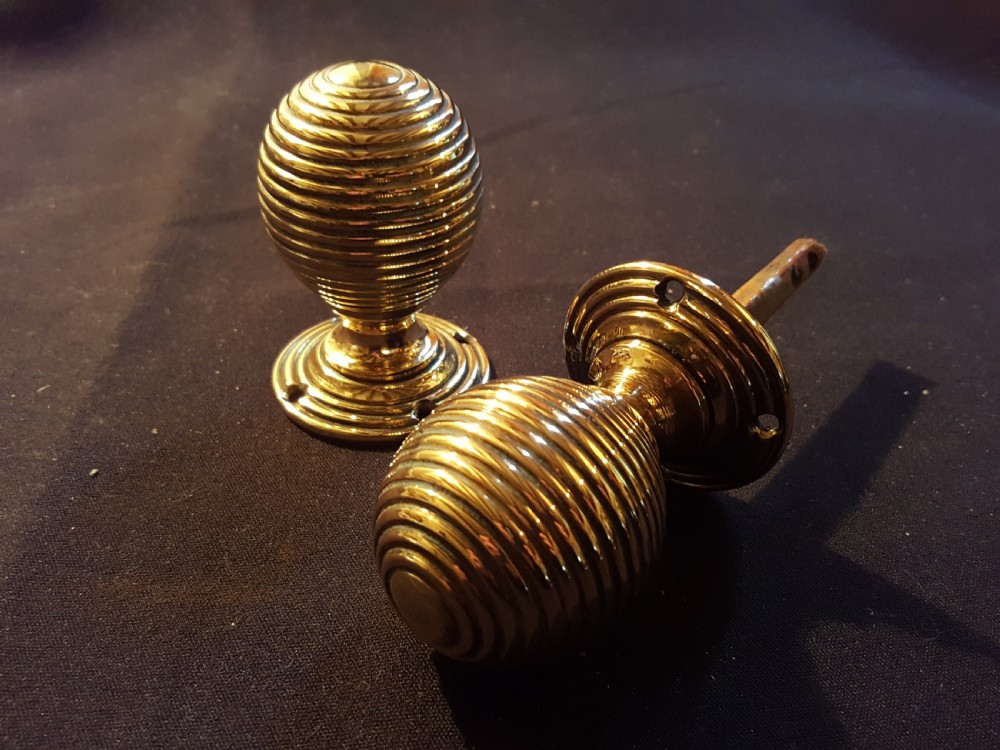 one pair of brass victorian beehive door knobs