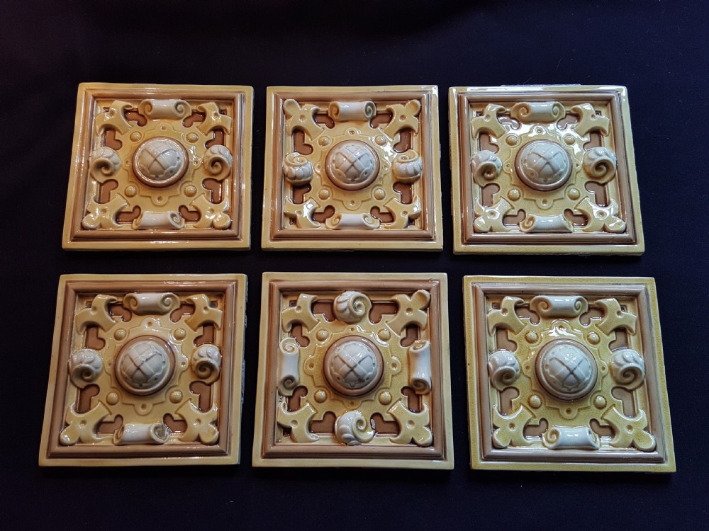 set of 6 victorian ceramic tiles