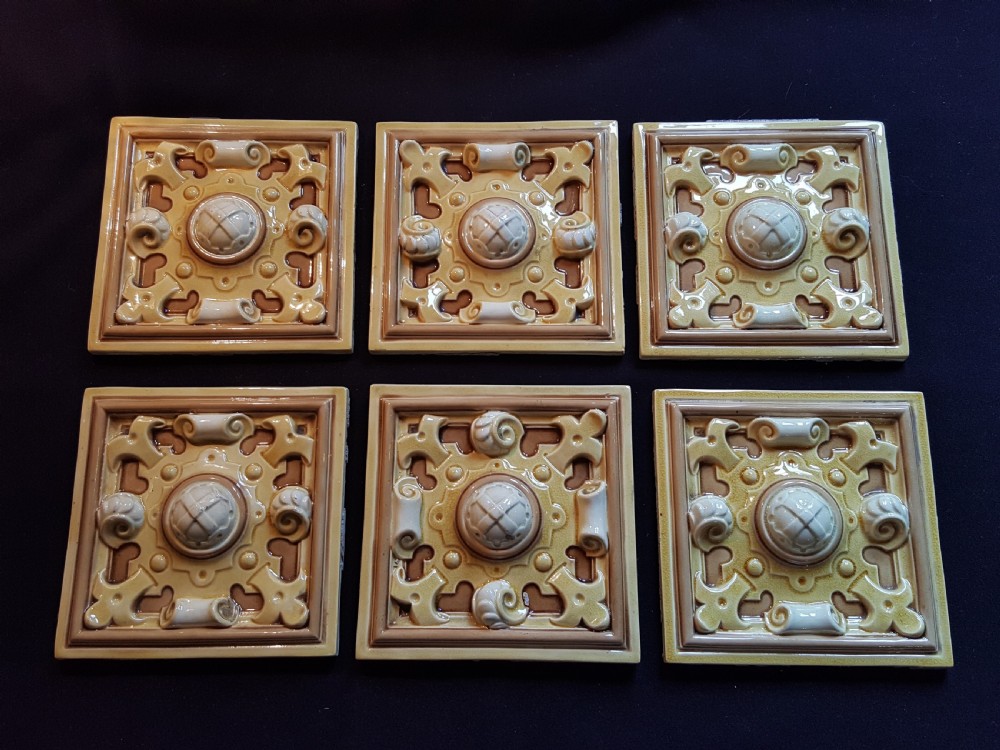 sa141 set of 6 victorian ceramic tiles