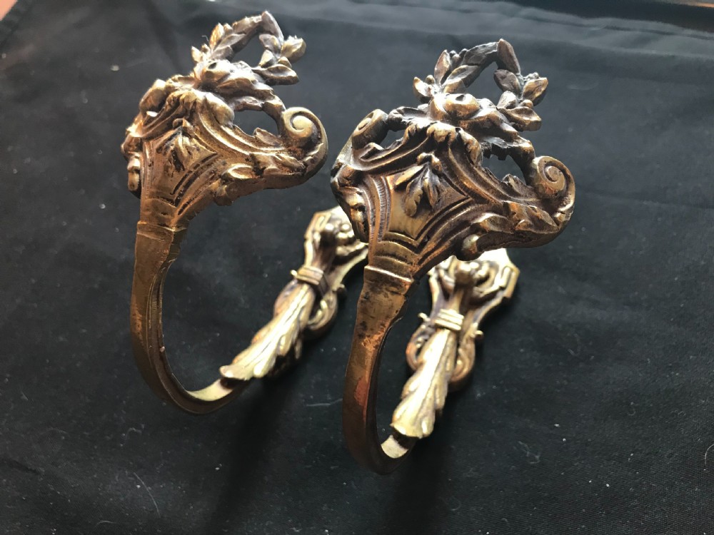 pair of victorian brass curtain tie backs