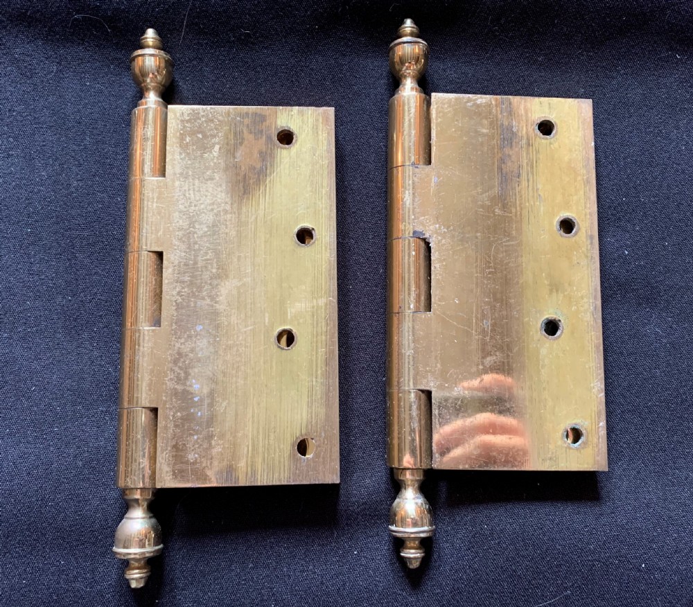 one pair of brass victorian finial door hinges
