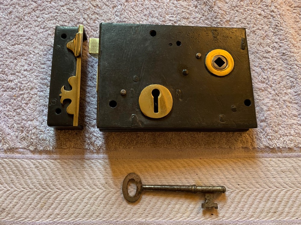 one black mild steel edwardian door lock key keep