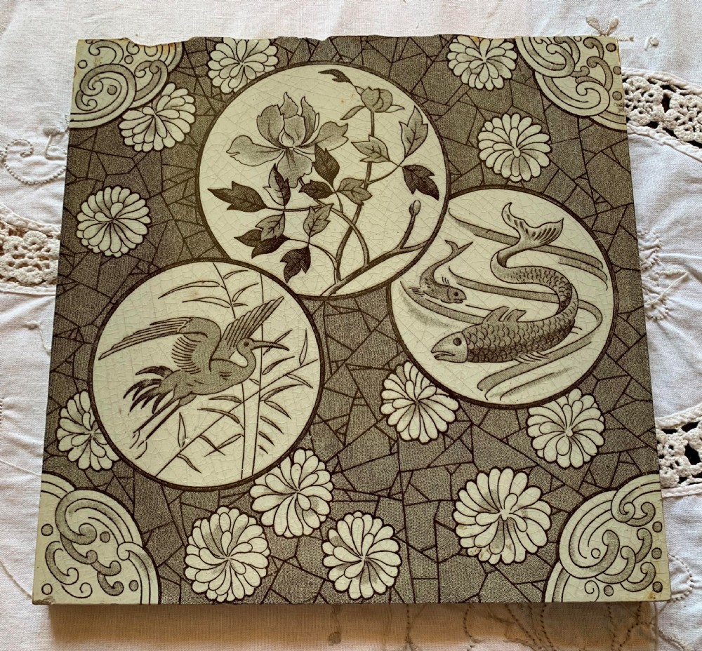 one pictorial fish flower bird ceramic victorian encaustic tile